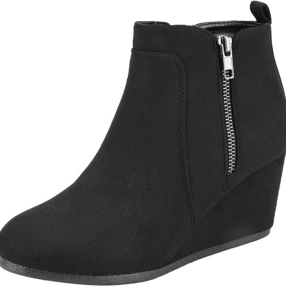 Women's Suede Low Wedges Ankle Boots - Picture 1 of 6